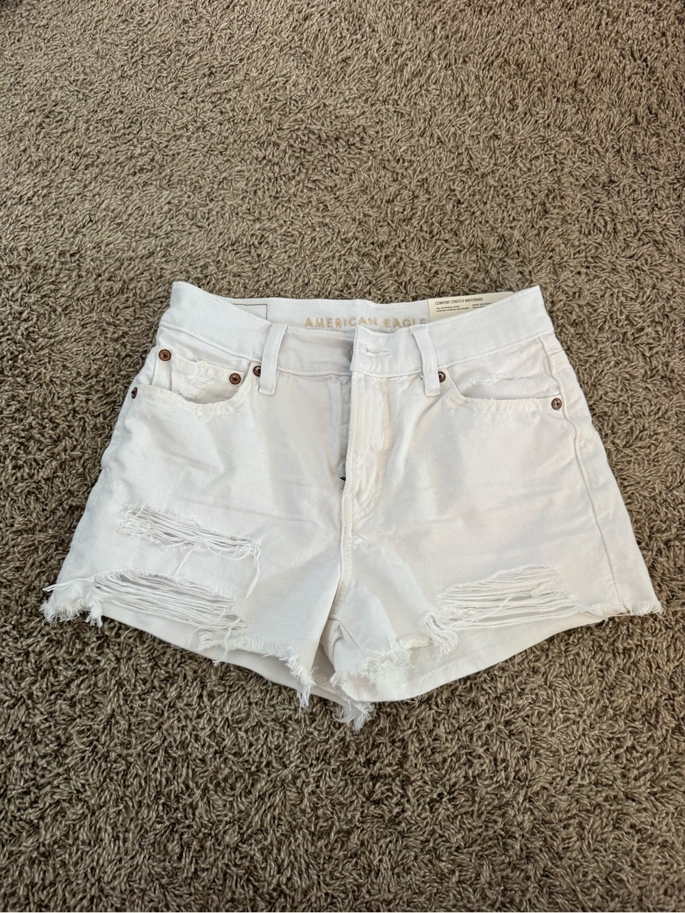 American Eagle Outfitters White Distressed High-Rise Jean Shorts
